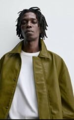 ZARA ORIGINAL LEATHER EFFECT JACKET- PISTACHIO 2026 - Image 3