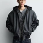 FAUX LEATHER JACKET WITH CONTRAST HOOD